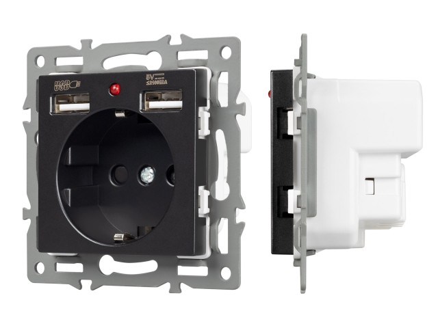 Механизм розетки с USB зарядкой SCT-MUAA-PL-BK (250V, 16A) (Arlight, -) фото:2