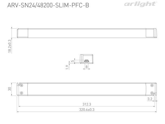 Блок питания ARV-SN48200-SLIM-PFC-B (48V, 4.16A, 200W) (Arlight, IP20 Пластик, 3 года) фото:1