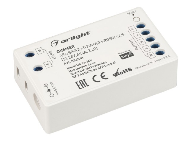 Диммер ARL-SIRIUS-TUYA-WIFI-RGBW-SUF (12-24V, 4x4A, 2.4G) (Arlight, IP20 Пластик, 3 года) фото:2