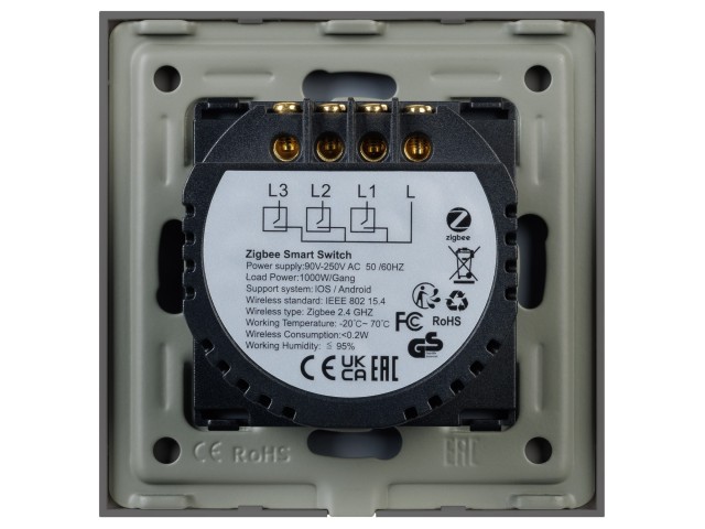 Выключатель сенсорный SWT-OMALI-S03-ZB-GR (250V, 10A, Zigbee) (Arlight, Стекло) фото:3
