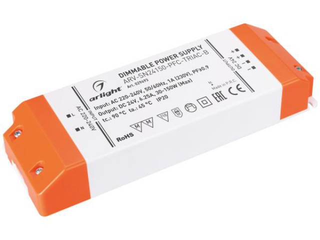 Блок питания ARV-SN24150-PFC-TRIAC-B (24V, 6.25A, 150W) (Arlight, IP20 Пластик, 3 года) фото:1