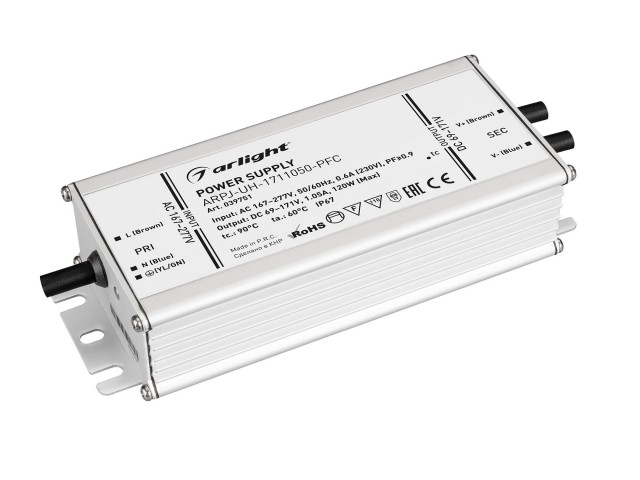 Блок питания ARPJ-UH-1711050-PFC (120W, 69-171V, 1.05A) (Arlight, IP67 Металл, 7 лет) фото:1