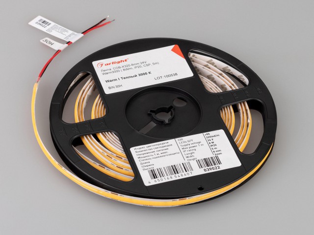 Лента COB-X320-8mm 24V Warm3000(8 W/m, IP20, CSP, 5m) (Arlight, -) фото:2