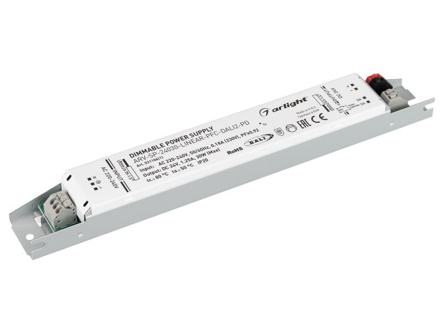 Блок питания ARV-SP-24030-LINEAR-PFC-DALI2-PD (24V, 1.25A, 30W) (Arlight, IP20 Металл, 5 лет) фото:1