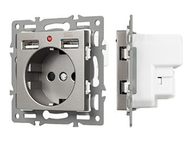 Механизм розетки с USB зарядкой SCT-MUAA-PL-GR (250V, 16A) (Arlight, -) фото:3