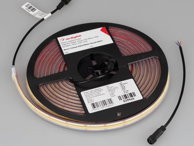 Лента герметичная COB-PS-X640-12mm 24V White-MIX (23 W/m, IP67, CSP, 5m) (Arlight, Изменяемая ЦТ) фото:4
