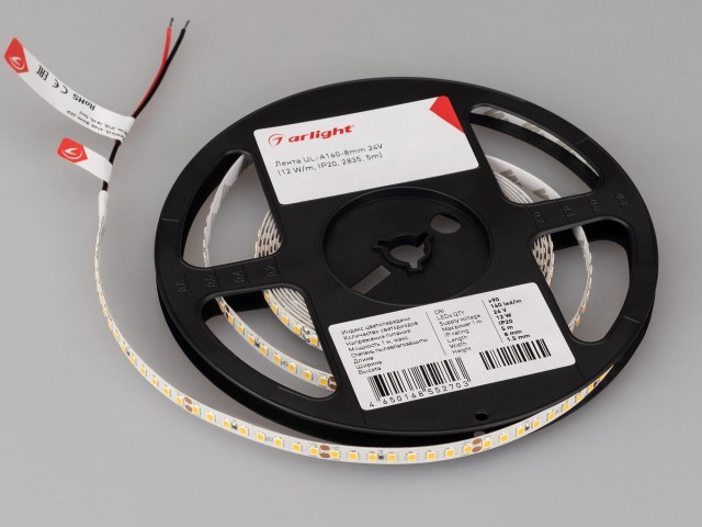 Лента UL-A160-8mm 24V Warm3500 (12 W/m, IP20, 2835, 5m) (Arlight, 7 лет) фото:2