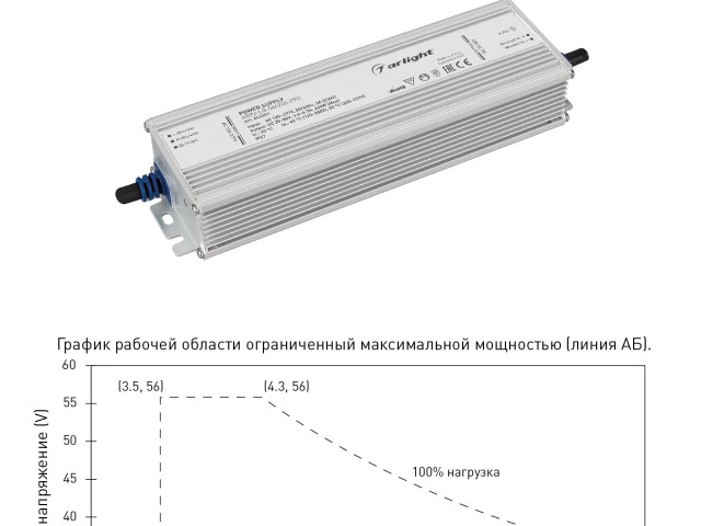 Блок питания ARPJ-LG-566700-PFC (240W, 25-56V, 3.5-6.7A) (Arlight, IP67 Металл, 5 лет) фото:1