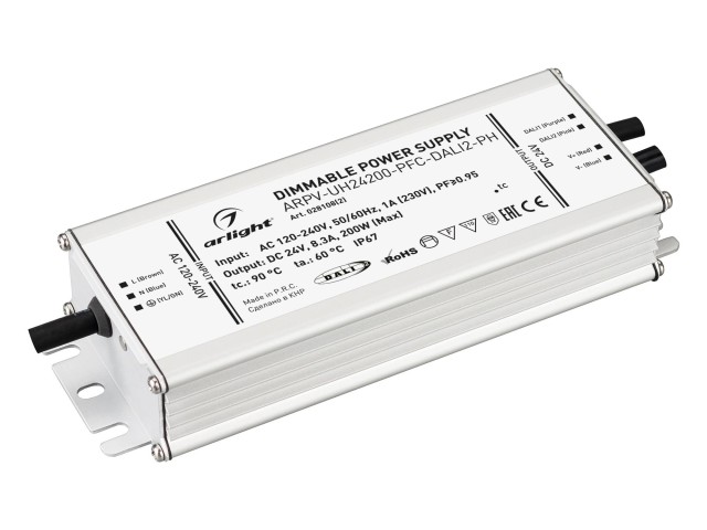 Блок питания ARPV-UH24200-PFC-DALI2-PH (24V, 8.3A, 200W) (Arlight, IP67 Металл, 7 лет) фото:1