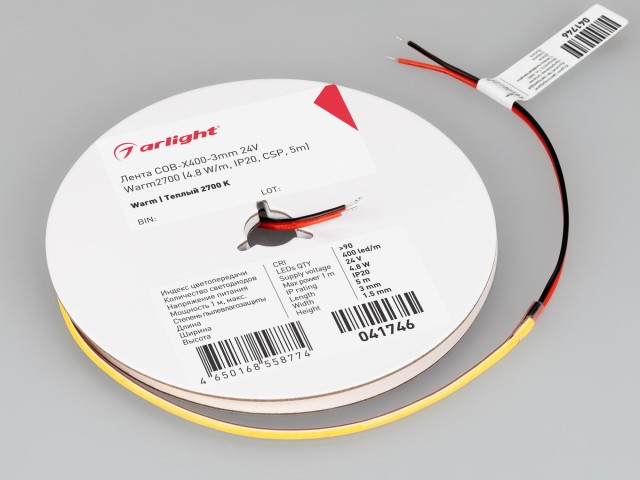 Лента COB-X400-3mm 24V Warm2700 (4.8 W/m, IP20, CSP, 5m) (Arlight, -) фото:1