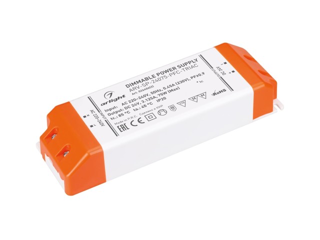 Блок питания ARV-SP-24075-PFC-TRIAC (24V, 3.1A, 75W) (Arlight, IP20 Пластик, 5 лет) фото:1