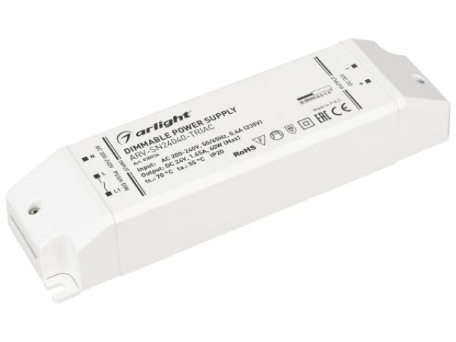 Блок питания ARV-SN24040-TRIAC (24V, 1.65A, 40W) (Arlight, IP20 Пластик, 3 года) фото:1