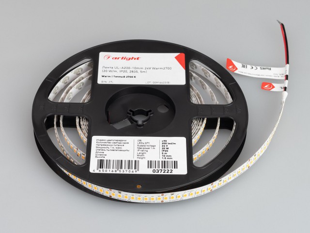 Лента UL-A200-10mm 24V Warm2700 (20 W/m, IP20, 2835, 5m) (Arlight, высок.эфф.150 лм/Вт) фото:14