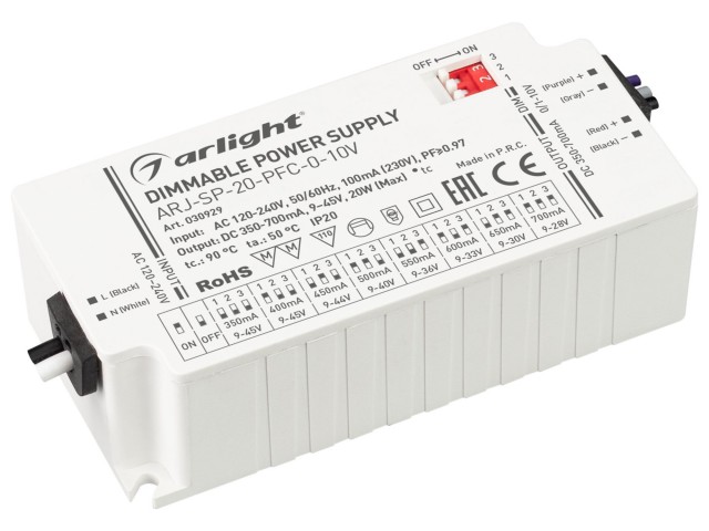 Блок питания ARJ-SP-20-PFC-0-10V (20W, 350-700mA) (Arlight, IP20 Пластик, 5 лет) фото:5