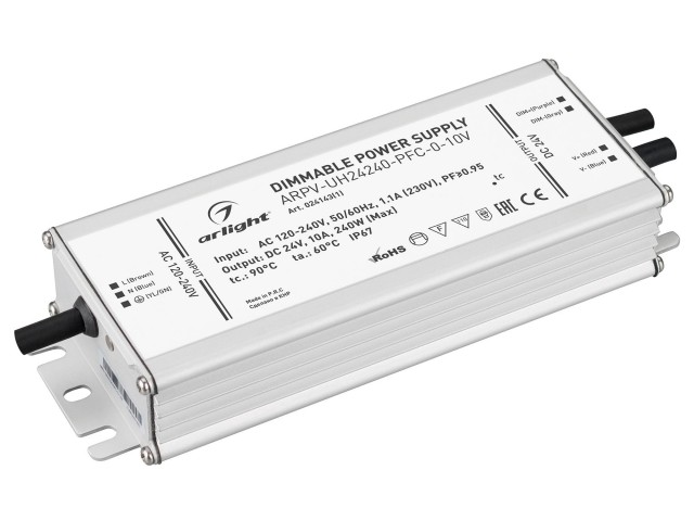 Блок питания ARPV-UH24240-PFC-0-10V (24V, 10.0A, 240W) (Arlight, IP67 Металл, 7 лет) фото:1