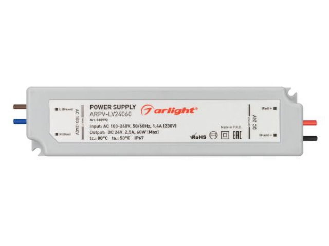 Блок питания ARPV-LV24060 (24V, 2.5A, 60W) (Arlight, IP67 Пластик, 2 года) фото:1
