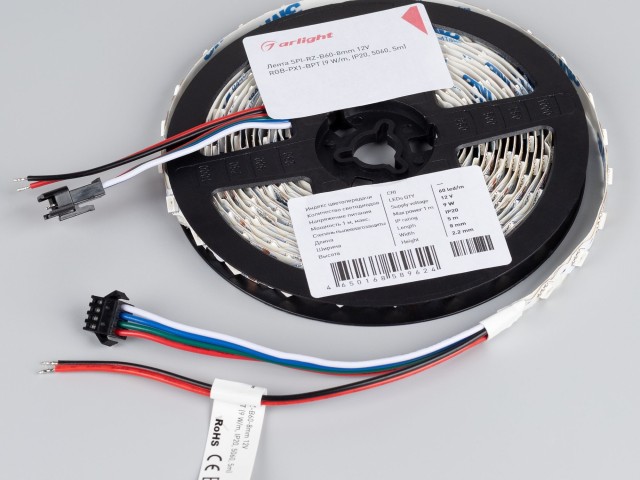 Лента SPI-RZ-B60-8mm 12V RGB-PX1-BPT (9 W/m, IP20, 5060, 5m) (Arlight, -) фото:1