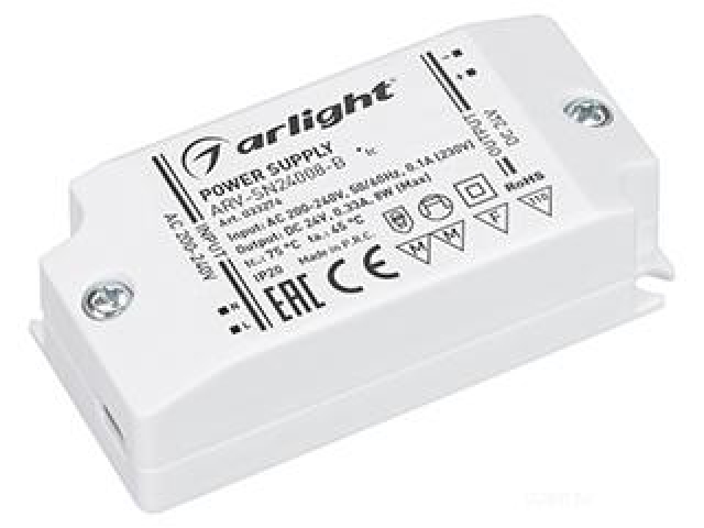Блок питания ARV-SN24008-B (24V, 0.33A, 8W) (Arlight, IP20 Пластик, 3 года) фото:5