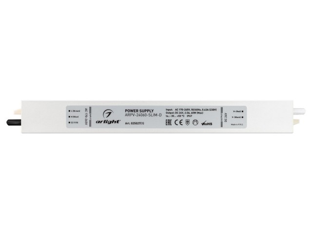 Блок питания ARPV-24060-SLIM-D (24V, 2.5A, 60W) (Arlight, IP67 Металл, 3 года) фото:9