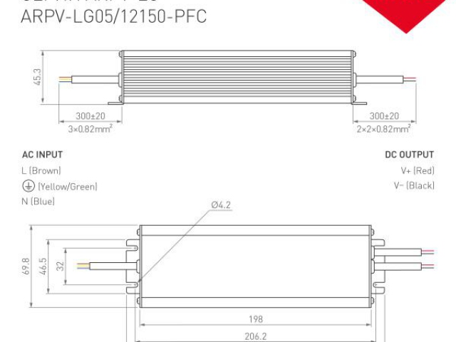 Блок питания ARPV-LG05150-PFC (5V, 30.0A, 150W) (Arlight, IP67 Металл, 5 лет) фото:3