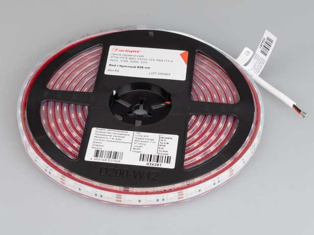 Лента герметичная RTW-PFS-B60-13mm 12V Red (14.4 W/m, IP68, 5060, 5m) (Arlight, 14.4 Вт/м, IP68) фото:5
