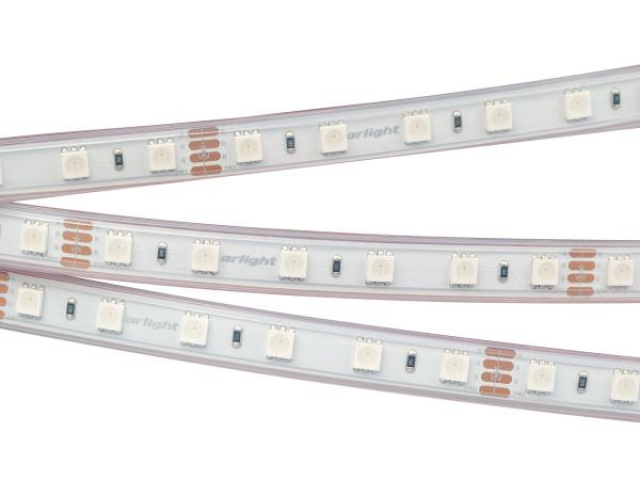 Лента RTW 2-5000P 24V RGB 2x (5060, 300 LED, LUX) (Arlight, 14.4 Вт/м, IP66) фото:2