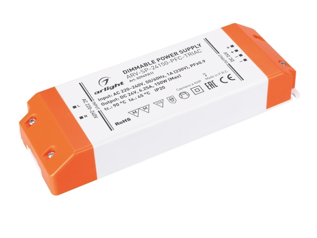 Блок питания ARV-SP-24150-PFC-TRIAC (24V, 6.25A, 150W) (Arlight, IP20 Пластик, 5 лет) фото:1