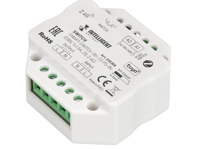 INTELLIGENT ARLIGHT Релейный модуль SMART-SWITCH-701-72-PS-IN (230V, 1x1.5A, ZB, 2.4G) (IARL, Пластик) фото:2