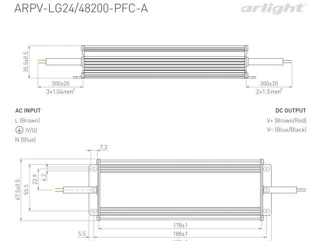 Блок питания ARPV-LG48200-PFC-A (48V, 4.2A, 200W) (Arlight, IP67 Металл, 5 лет) фото:2