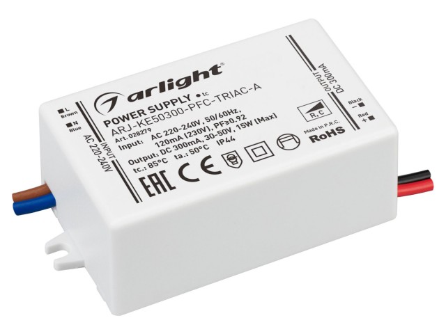 Блок питания ARJ-KE50300-PFC-TRIAC-A (15W, 300mA) (Arlight, IP44 Пластик, 5 лет) фото:2
