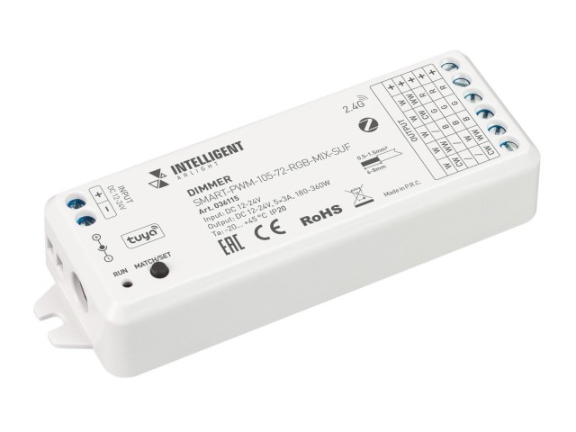 INTELLIGENT ARLIGHT Диммер SMART-PWM-105-72-RGB-MIX-SUF (12-24V, 5x3A, ZB, 2.4G) (IARL, Пластик) фото:1