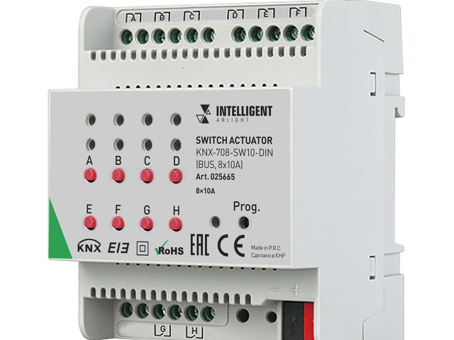INTELLIGENT ARLIGHT Релейный модуль KNX-708-SW10-DIN (BUS, 8x10A) (Arlight, -) фото:1