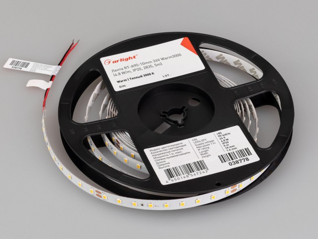 Лента RT-A90-10mm 24V Warm3000 (4.8 W/m, IP20, 2835, 5m) (Arlight, высок.эфф.200 лм/Вт) фото:10