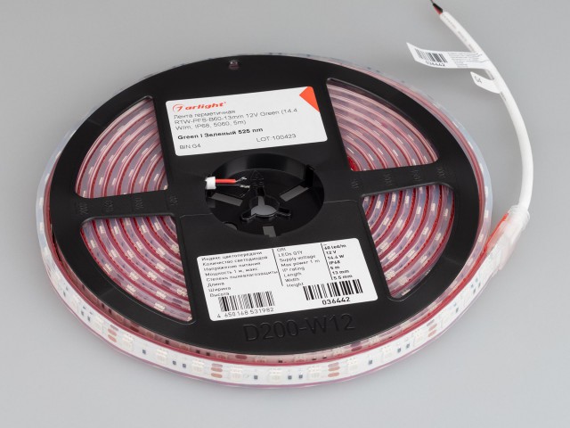 Лента герметичная RTW-PFS-B60-13mm 12V Green (14.4 W/m, IP68, 5060, 5m) (Arlight, 14.4 Вт/м, IP68) фото:7