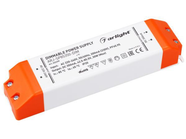 Блок питания ARJ-SP85350-DIM (30W, 350mA, PFC, Triac) (Arlight, IP20 Пластик, 3 года) фото:1