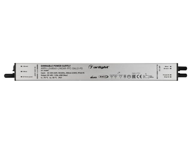 Блок питания ARPV-LG48060-LINEAR-PFC-DALI2-PD (48V, 1.25A, 60W) (Arlight, IP67 Металл, 5 лет) фото:1