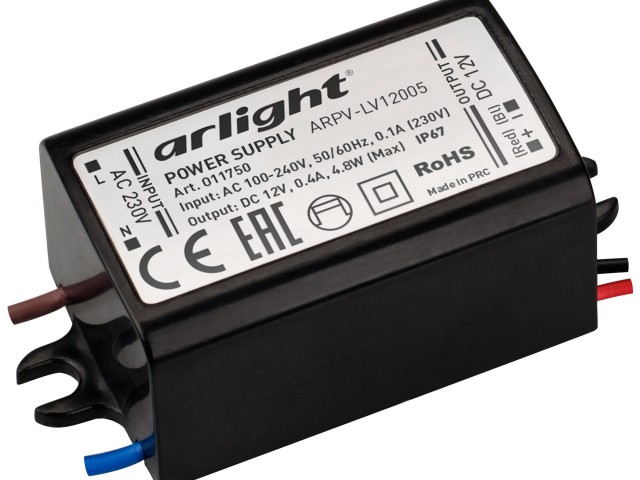 Блок питания ARPV-LV12005 (12V, 0.4A, 5W) (Arlight, IP67 Пластик, 2 года) фото:1