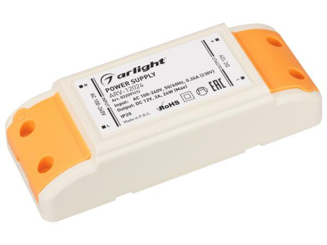 Блок питания ARV-12024 (12V, 2A, 24W) (Arlight, IP20 Пластик, 2 года) фото:2