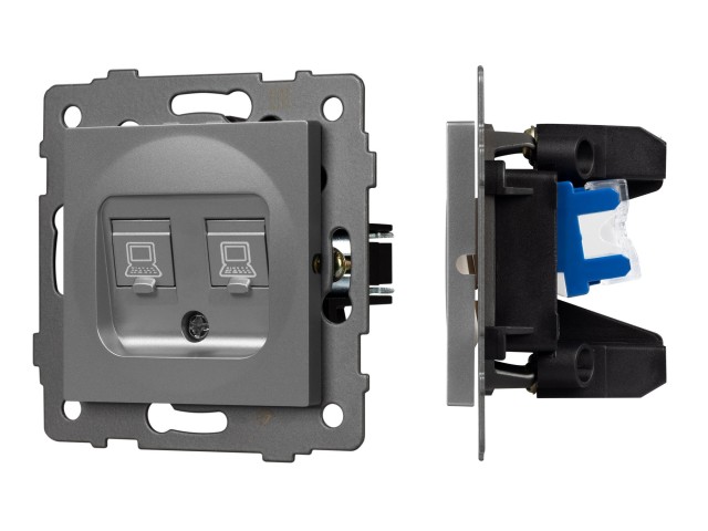 Механизм компьютерной розетки двойной SCT-MPC2-PL-GR-V (RJ-45, CAT6) (Arlight, -) фото:1