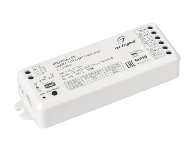 Контроллер SMART-TUYA-WIFI-MIX-SUF (12-36V, 2x5A, 2.4G) (Arlight, IP20 Пластик, 5 лет) фото:4
