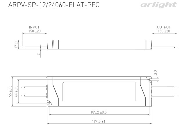 Блок питания ARPV-SP-12060-FLAT-PFC (12V, 5A, 60W) (Arlight, IP44 Пластик, 5 лет) фото:2