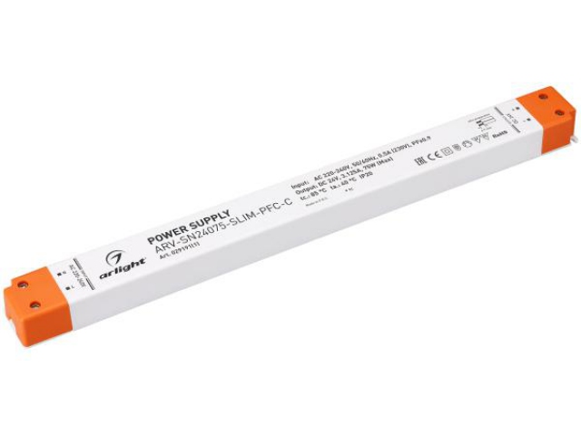 Блок питания ARV-SN24075-SLIM-PFC-C (24V, 3.12A, 75W) (Arlight, IP20 Пластик, 3 года) фото:2