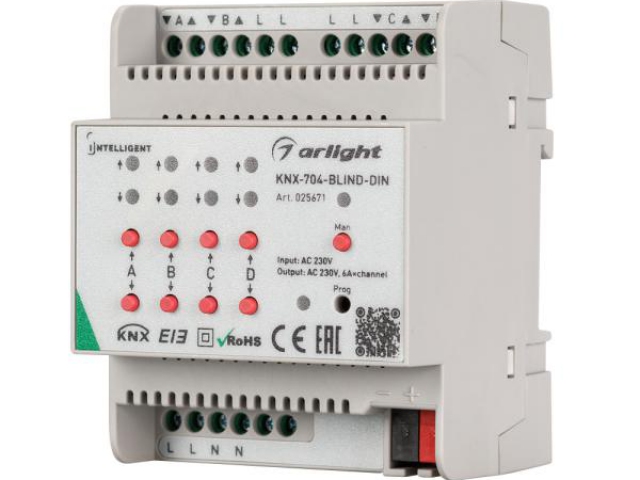 INTELLIGENT ARLIGHT Контроллер штор KNX-704-BLIND-DIN (230V, 4x6A) (IARL, Пластик) фото:4