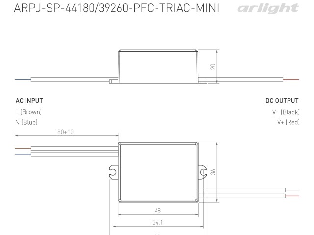 Блок питания ARPJ-SP-39260-PFC-TRIAC-MINI (10W, 20-39V, 260mA) (Arlight, IP65 Пластик, 5 лет) фото:3