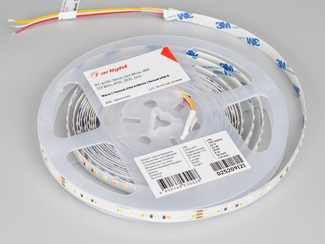 Лента RT-A120-10mm 24V White-MIX (23 W/m, IP20, 2835, 5m) (Arlight, Изменяемая ЦТ) фото:4