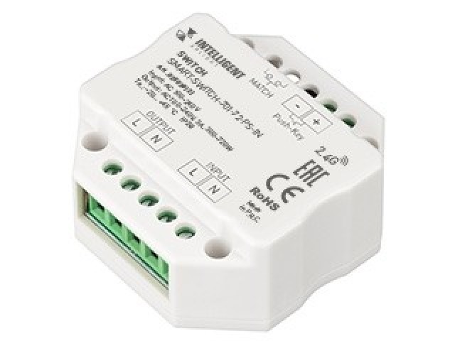 INTELLIGENT ARLIGHT Релейный модуль SMART-SWITCH-701-72-PS-IN  (230V, 1x3A, 2.4G) (IARL, IP20 Пластик, 5 лет) фото:1
