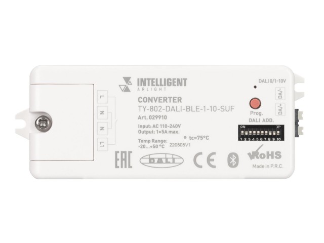INTELLIGENT ARLIGHT Конвертер TY-802-DALI-BLE-1-10-SUF (230V, 10A, DALI, 0-10V) (IARL, IP20 Пластик, 3 года) фото:2