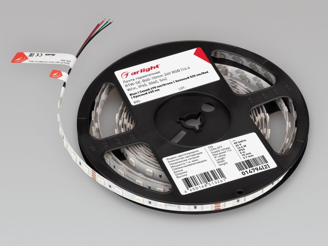 Лента герметичная RTW-SE-B60-10mm 24V RGB (14.4 W/m, IP65, 5060, 5m) (Arlight, -) фото:16