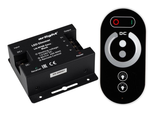 Диммер LN-RF6B-Sens Black (12-24V, 3x8A) (Arlight, IP20 Металл, 1 год) фото:1
