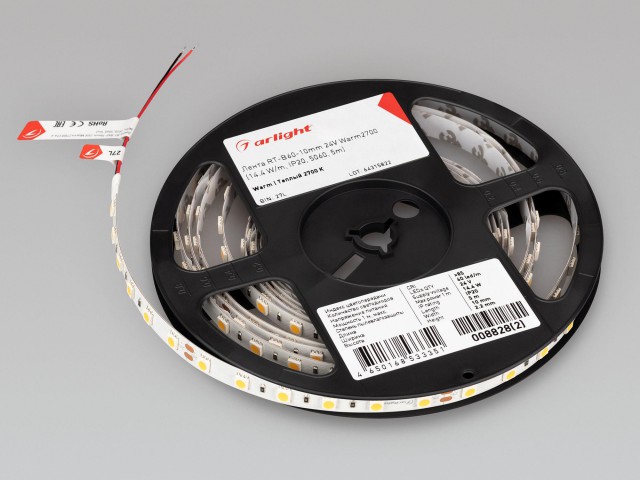Лента RT-B60-10mm 24V Warm2700 (14.4 W/m, IP20, 5m) (Arlight, 14.4 Вт/м, IP20) фото:1